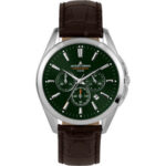 J. Leman Chronograph Luxury Leather Strap Stainless Steel Watch